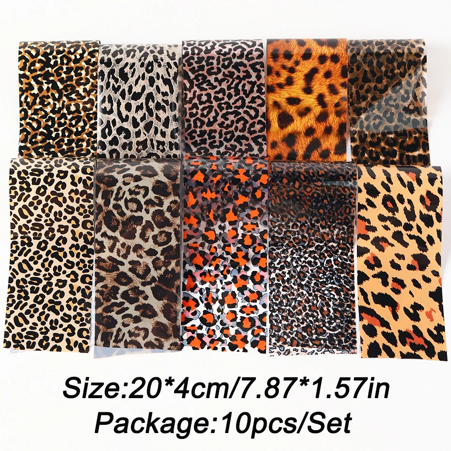 10 Stück Elegante Leopardenmuster Nagel-Transferfolien Aufkleber Tierfell Elegantes Leopardenmuster DIY Charm Nagelkunst Dekoration – Detail 6