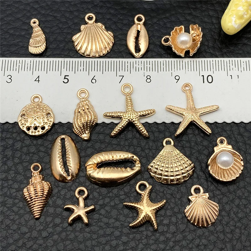 30pcs Metal Alloy Shell Starfish Beads Bulk Keychain Earring Charms Necklace Pendants for DIY Bracelet Findings Jewelry Making