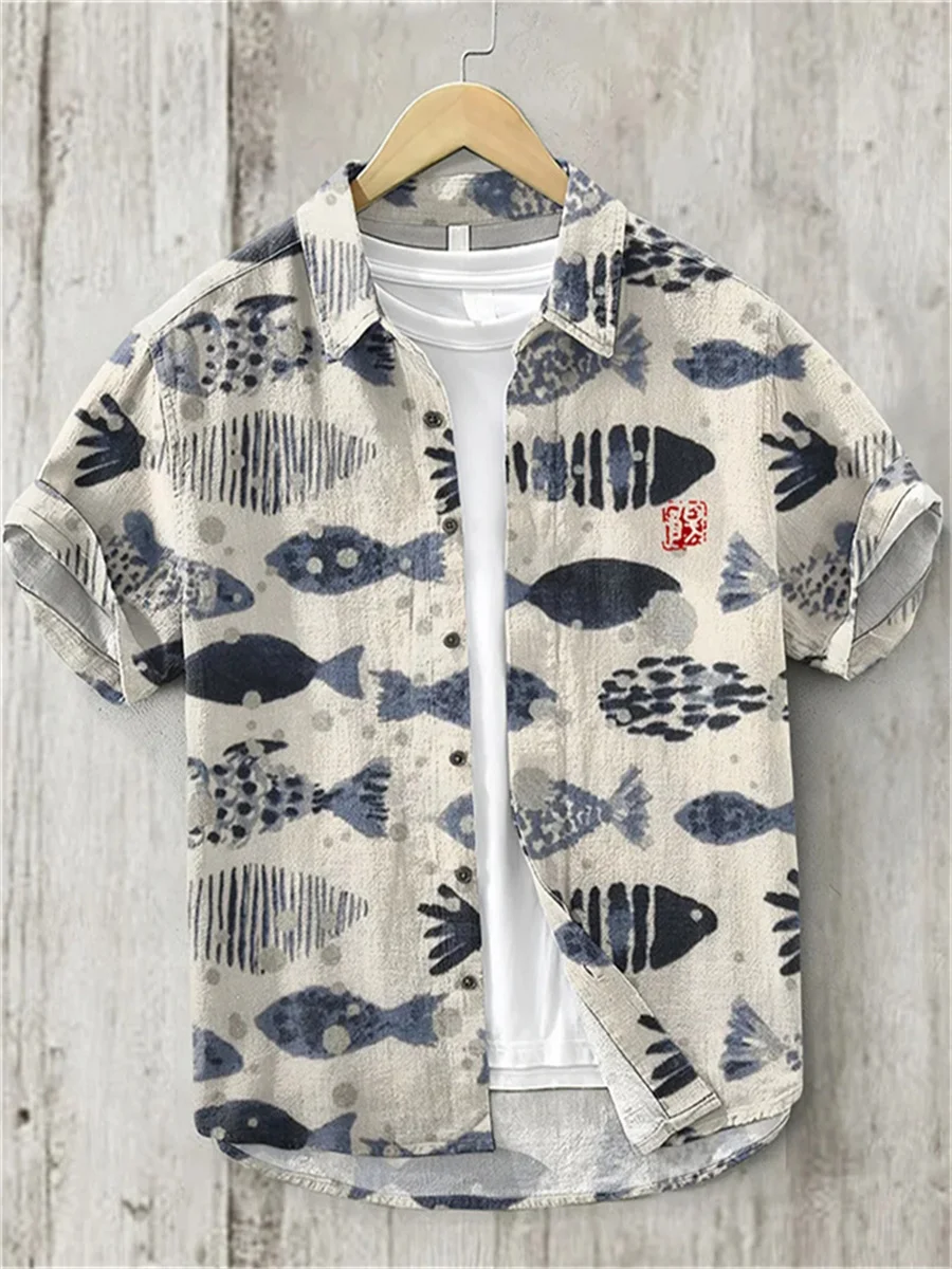 

New Men's Short Sleeve Shirt Animal Fish 3D Printing Men's Hawaiian Lapel Top Large Size Casual Comfortable Men's Shirt