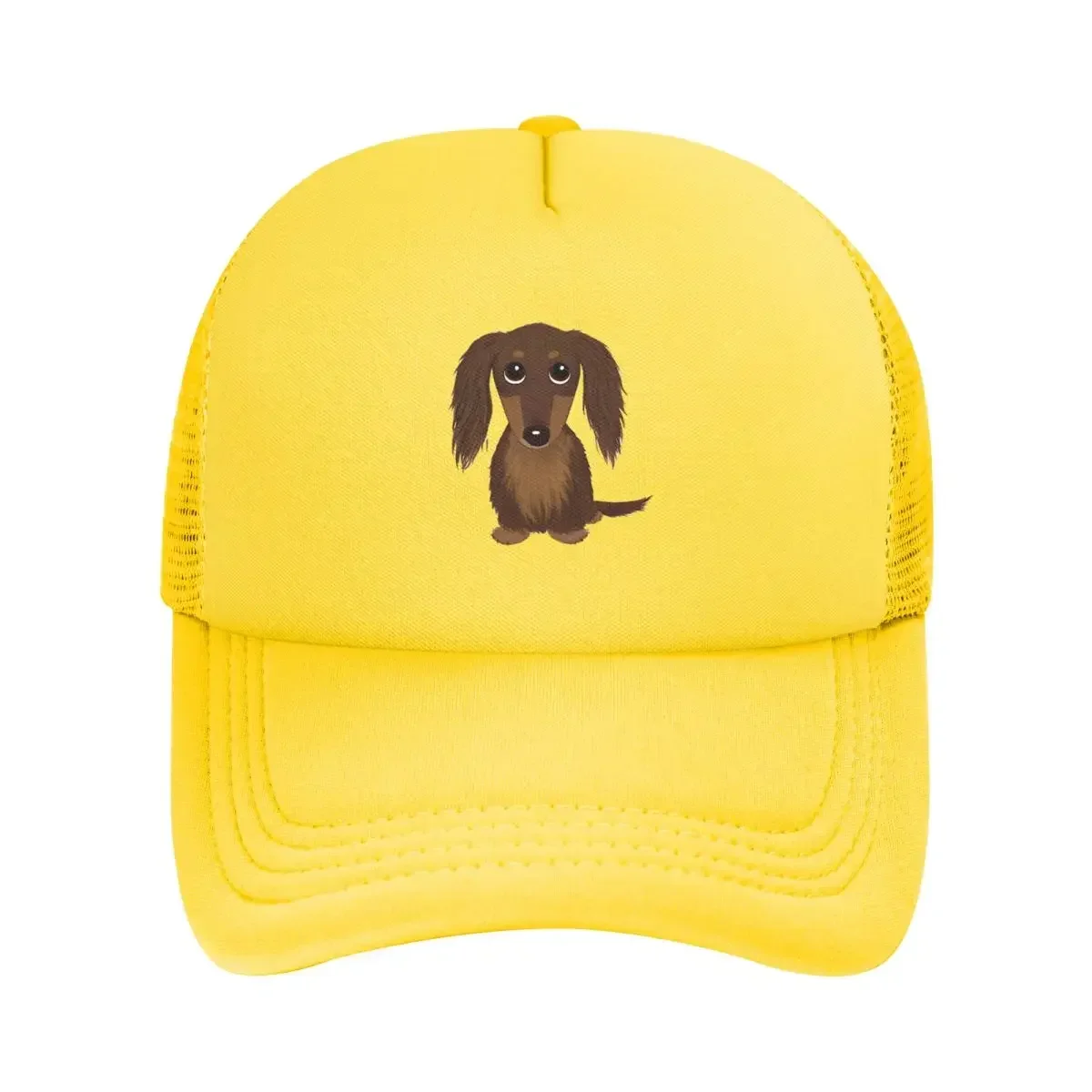 

Longhaired Chocolate Brown Dachshund Cartoon Dog Mesh Baseball Caps Snapback Baseball Hats Casual Casquette For Mens And Women's