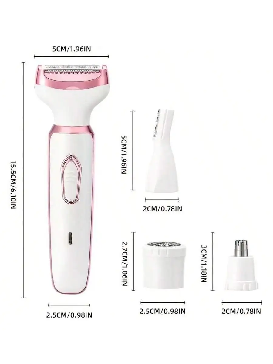4-in-1 Rechargeable Electric Lady Shaver Set - 500mAh Portable Wet/Dry Trimmer for Face, Nose, Legs & Underarms image 3