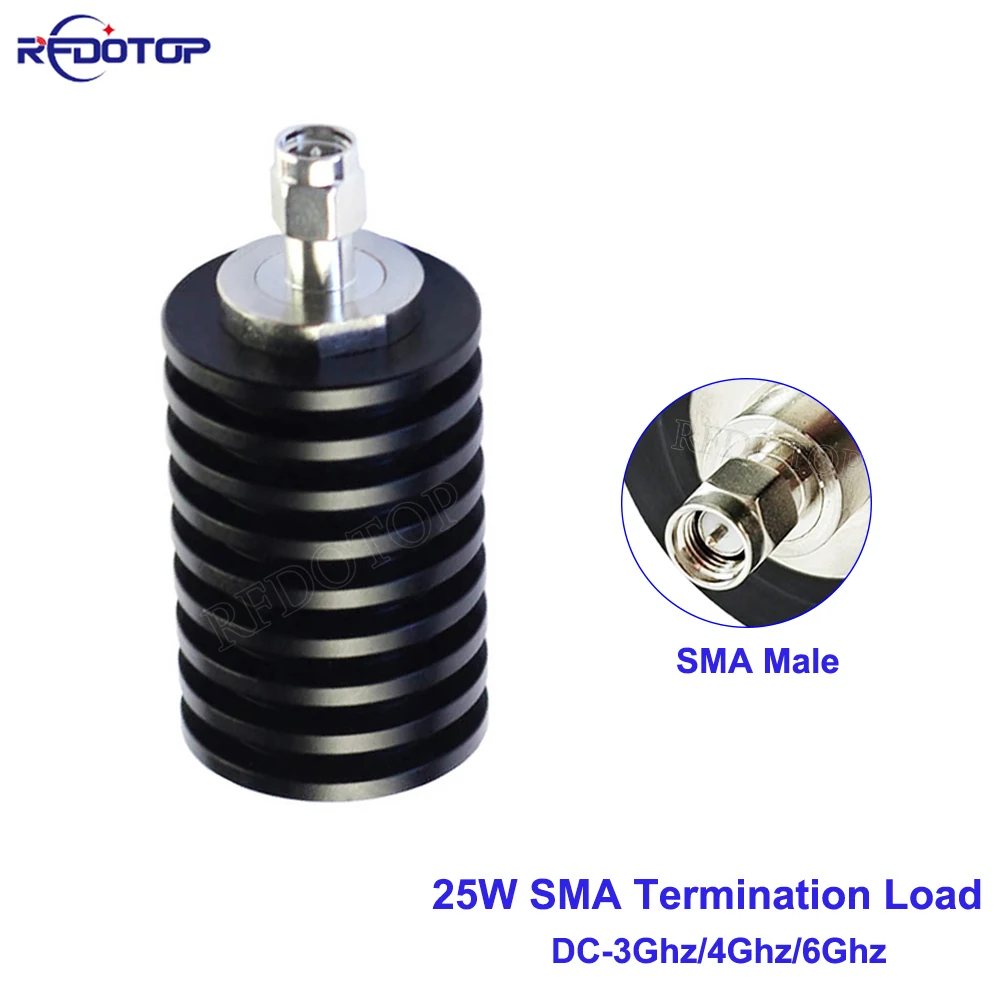 1Pcs 25W DC-3GHz/4Ghz/6GHz 50ohm SWR＜1.2 SMA Male Plug Connector RF Coaxial Termination Dummy Load Nickel Plated RF Accessories