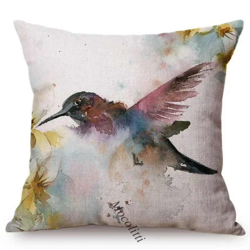 Bird Cushion Cover Water Color Splatter Art Home Decoration Throw Pillow Case Cotton Linen Square Sofa Cushion Cover almofadas