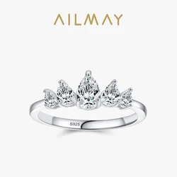 Ailmay 925 Sterling Silver Elegant Water Drop Shape CZ Finger Ring For Women Luxury Wedding Engagement Statement Fine Jewelry