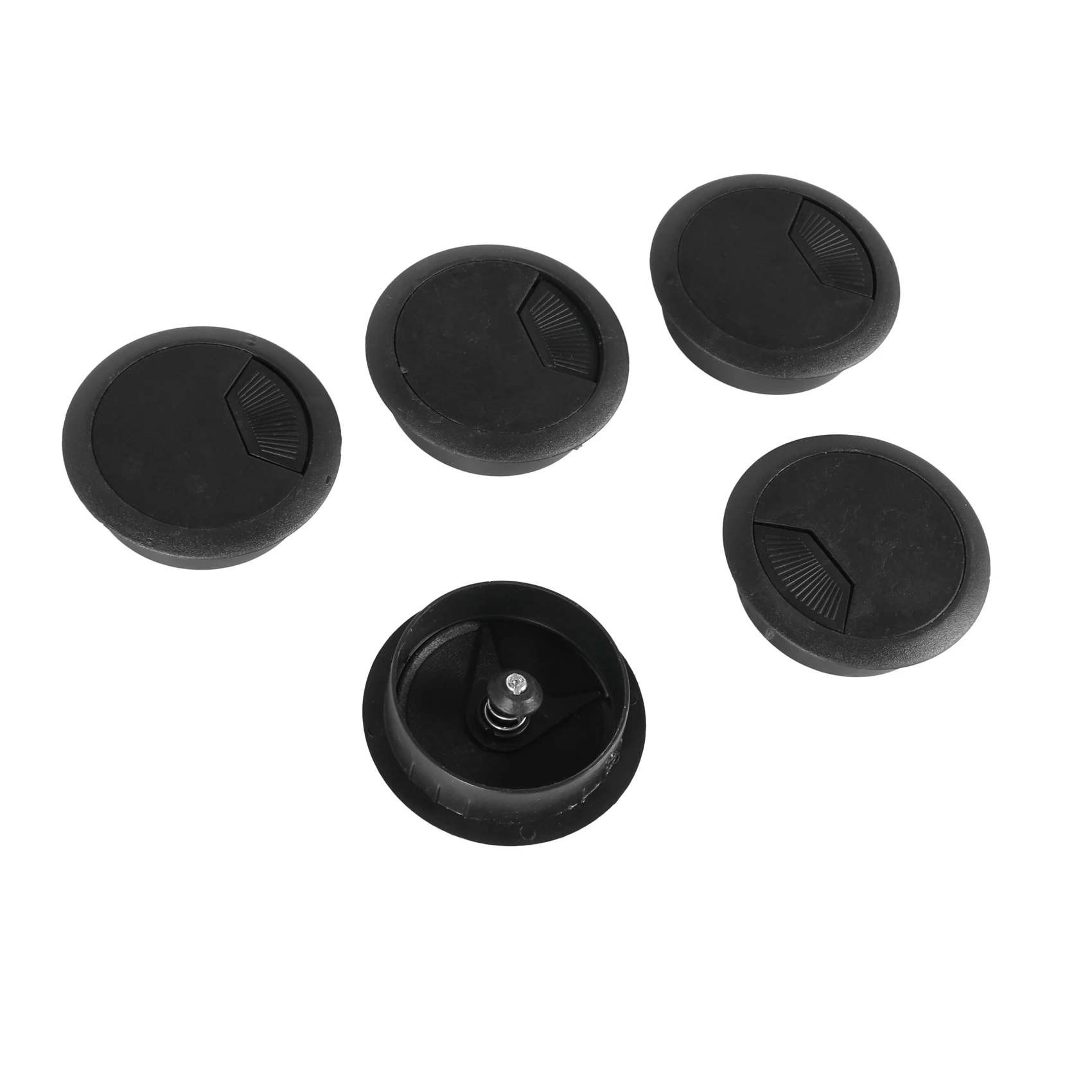 5 Pcs Black 70mm Dia Round Plastic Cable Hole Covers for Computer Desk