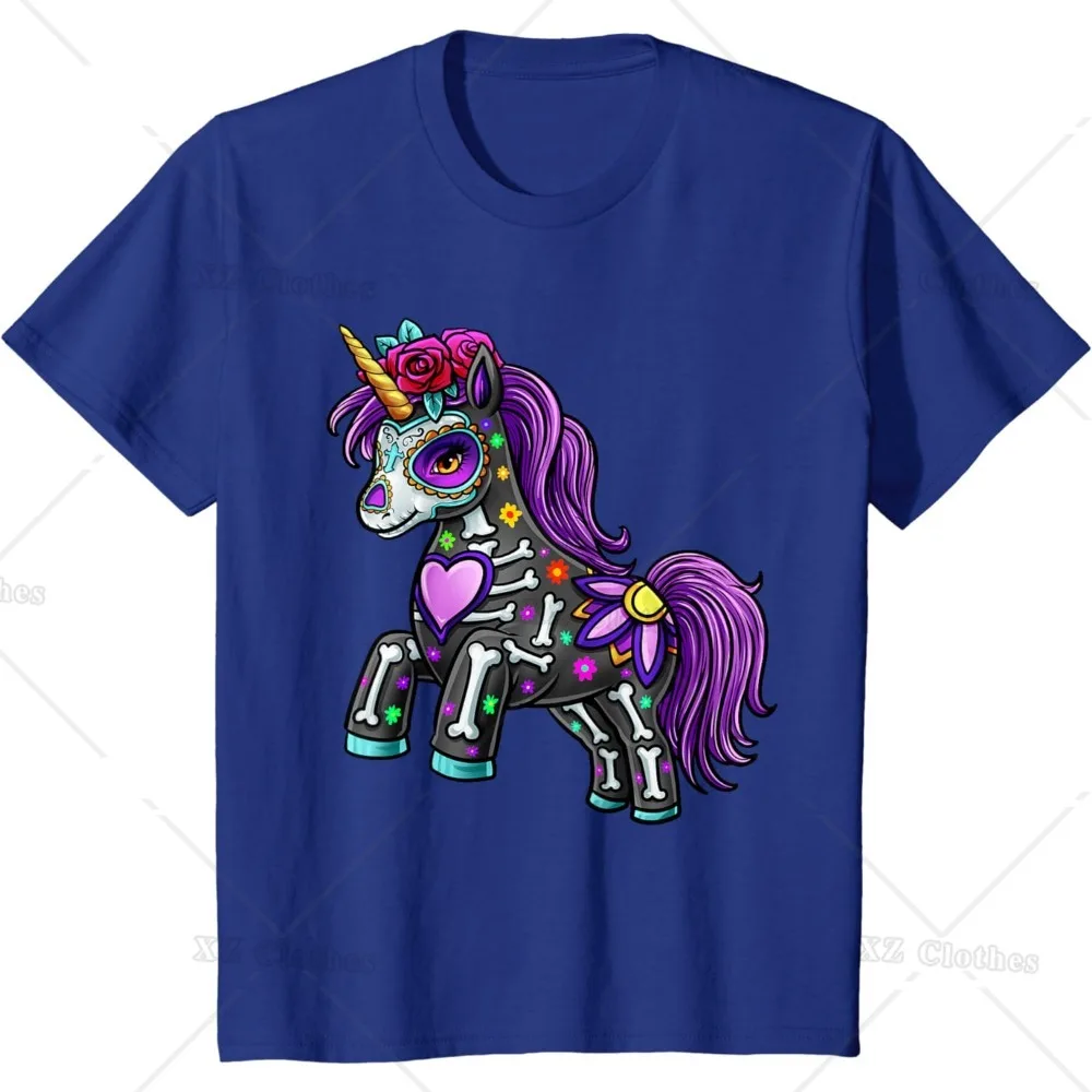 Sugar Skull Unicorn with Purple Love Heart Dead T-Shirt for Women Men