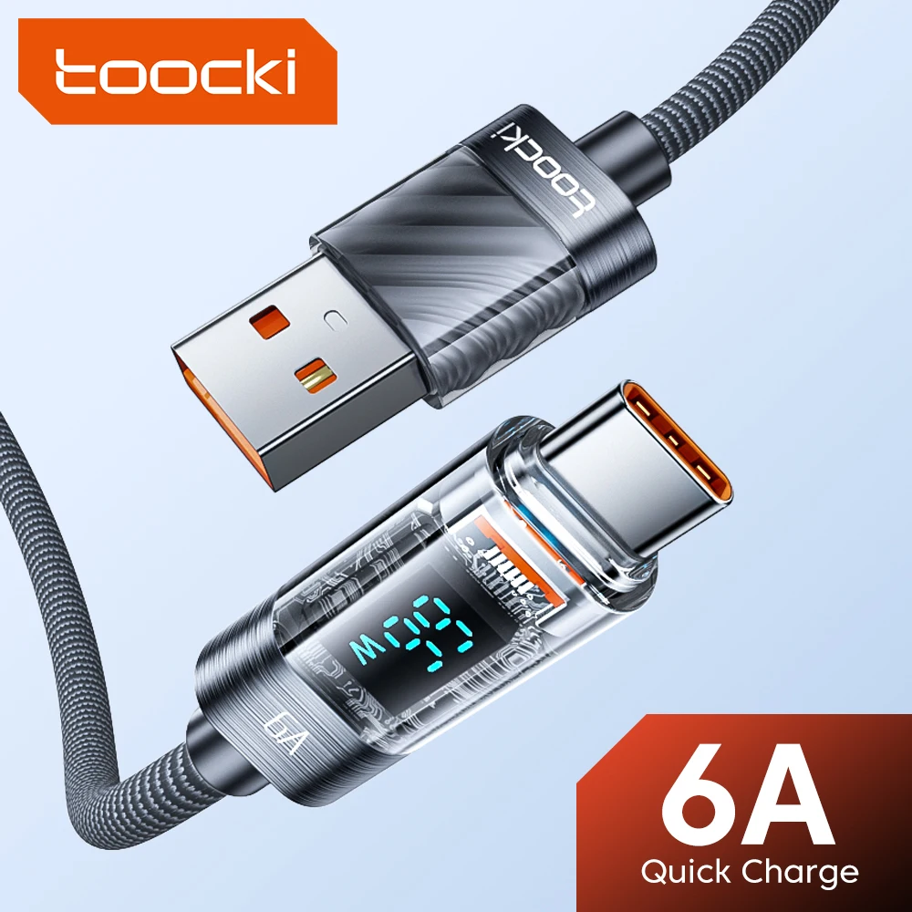 Toocki 6A USB Type C Fast Charging Cable 66W Digital Display USB-A to Type-C Cable For Huawei Honor Samsung Xiaomi Data Cord