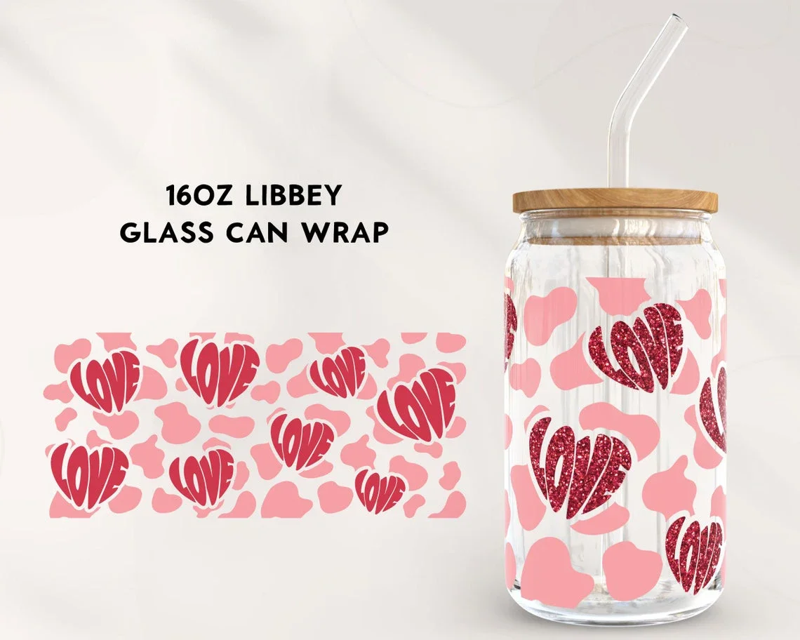 

Love Pattern For Libbey 16oz Can Glass Valentine UV DTF Coffee Can Wrap Libbey Glass Wrap