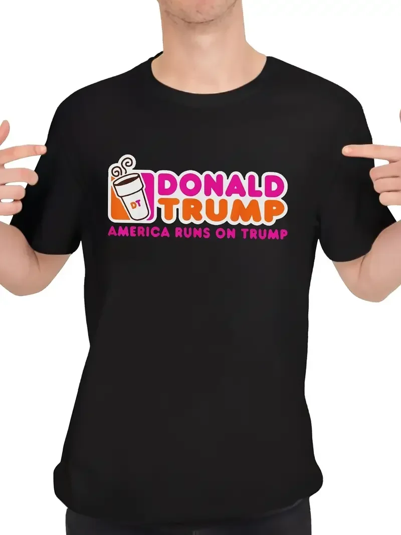 America Runs on Trump Print Tops Men's T-shirt Summer Trendy Casual Short Sleeve Tees Outdoor Sports Clothing Female Shirt Tee