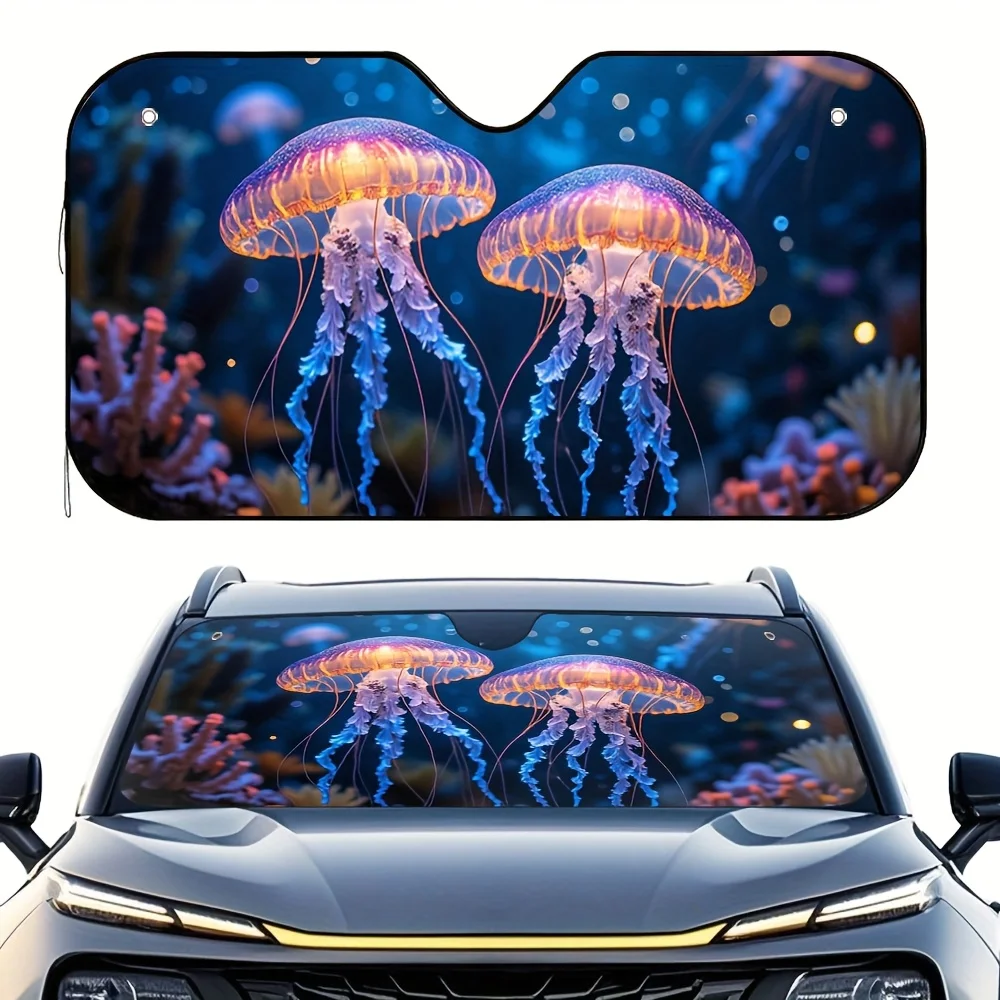 1pc Jellyfish Car Sun Visor - Pet-Friendly Sunshield With Glowing Jellyfish & Coral Reef Design, Hair Repellent Fit For Pet Carr