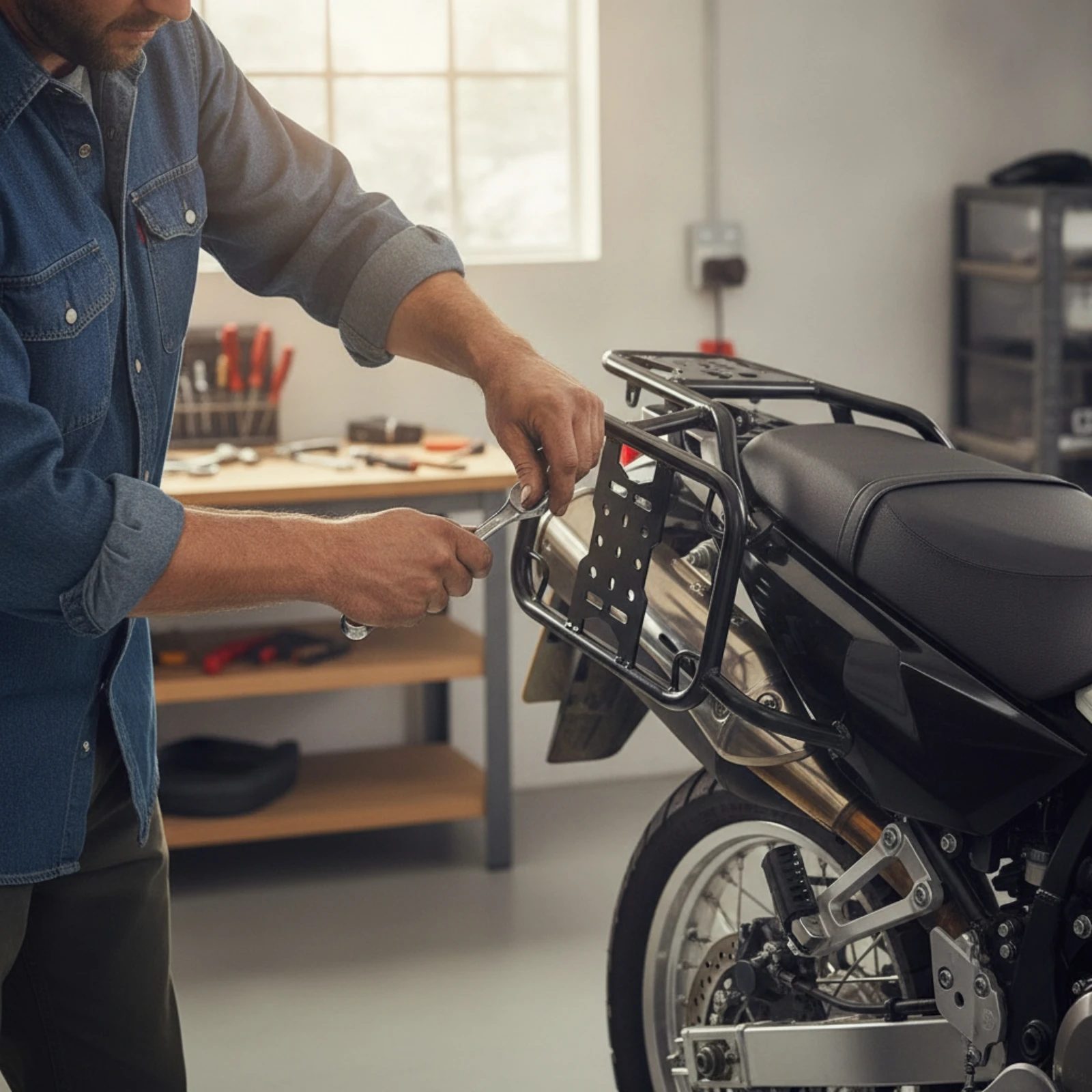 Side Luggage Rack Bolt-on Side Support Bracket with Hardware Saddlebag Support Racks High Load-Bearing Motorcycle Luggage Rack