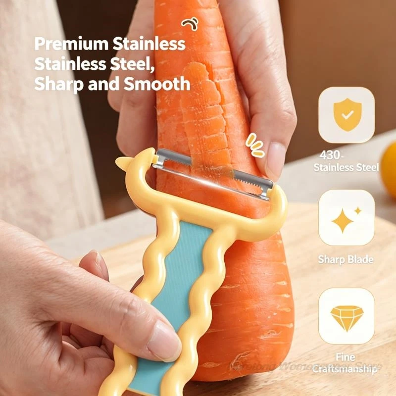 430 Stainless Steel Wave Non-Slip Handle Vegetable Peeler Serrated Blade Multi-function Peeler Hangable Kitchen Peeling Tools
