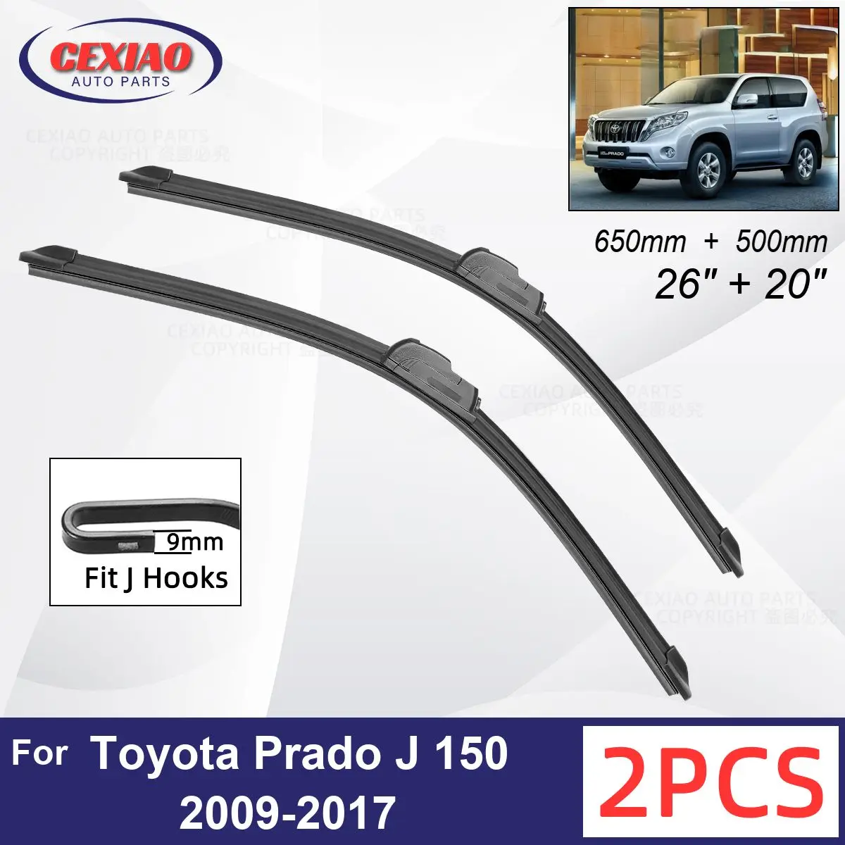 

Car Wiper For Toyota Prado J 150 2009-2017 Front Wiper Blades Soft Rubber Windscreen Wipers Auto Windshield 26"+20"