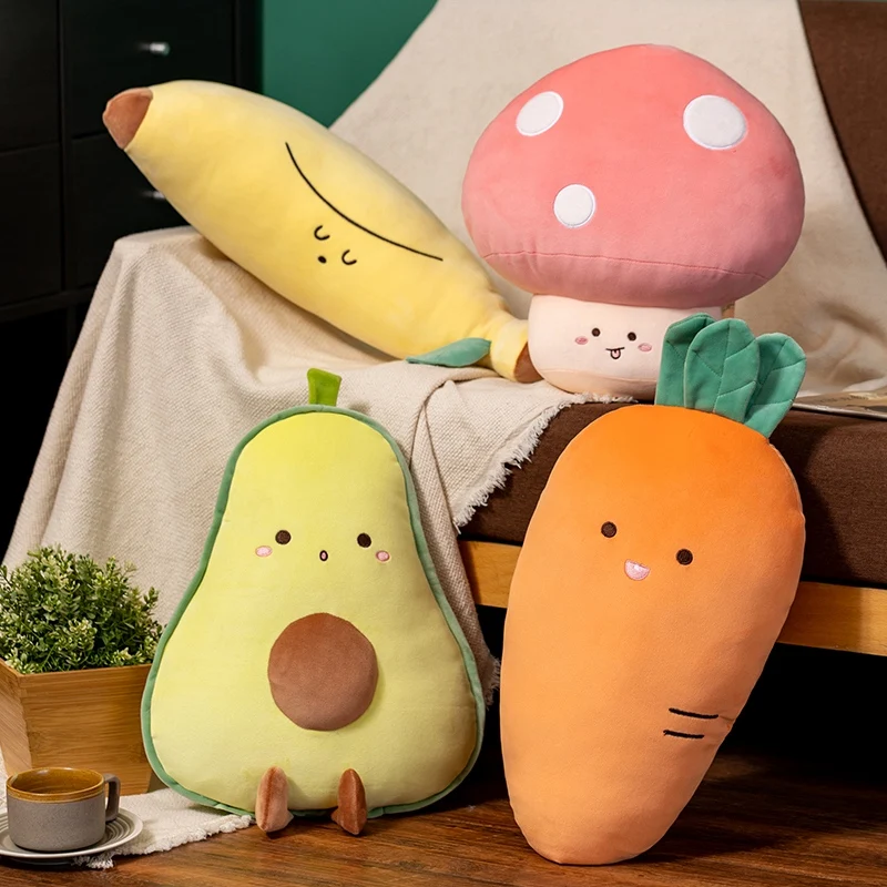 Fruit Avocado Gevuld Kussen Zacht Banaan Knuffel Leuke Cartoon Paddestoel Pop Wortel Pluche Kussen Cadeau voor meisjes