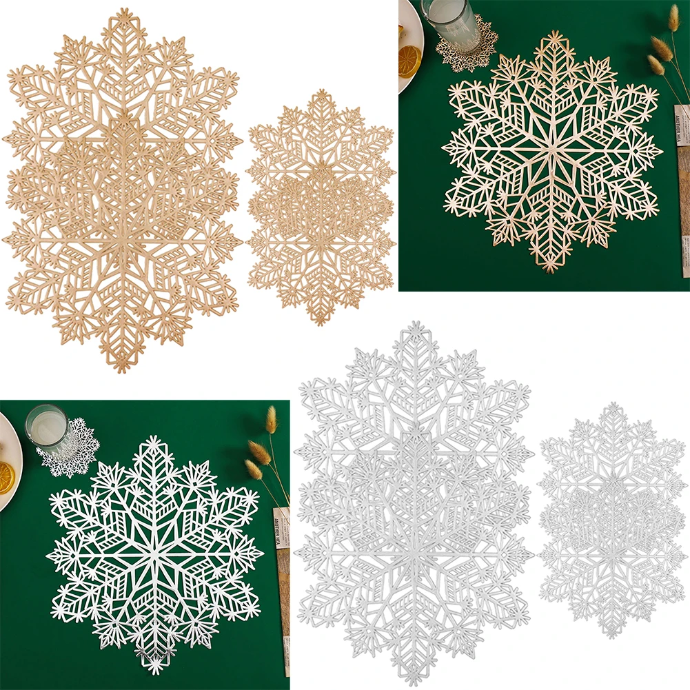 Coaster Set of 4 Christmas Snowflake Placemats Holiday Decor Insulated Cutlery Mat New Year Party Pad Table Placemat Table Decor