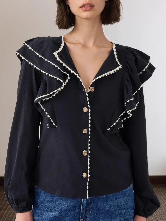 

Yaminiya модная женская рубашка с рюшами и длинными рукавами, осенний новый универсальный топ на пуговицах, повседневный кардиган для отпуска