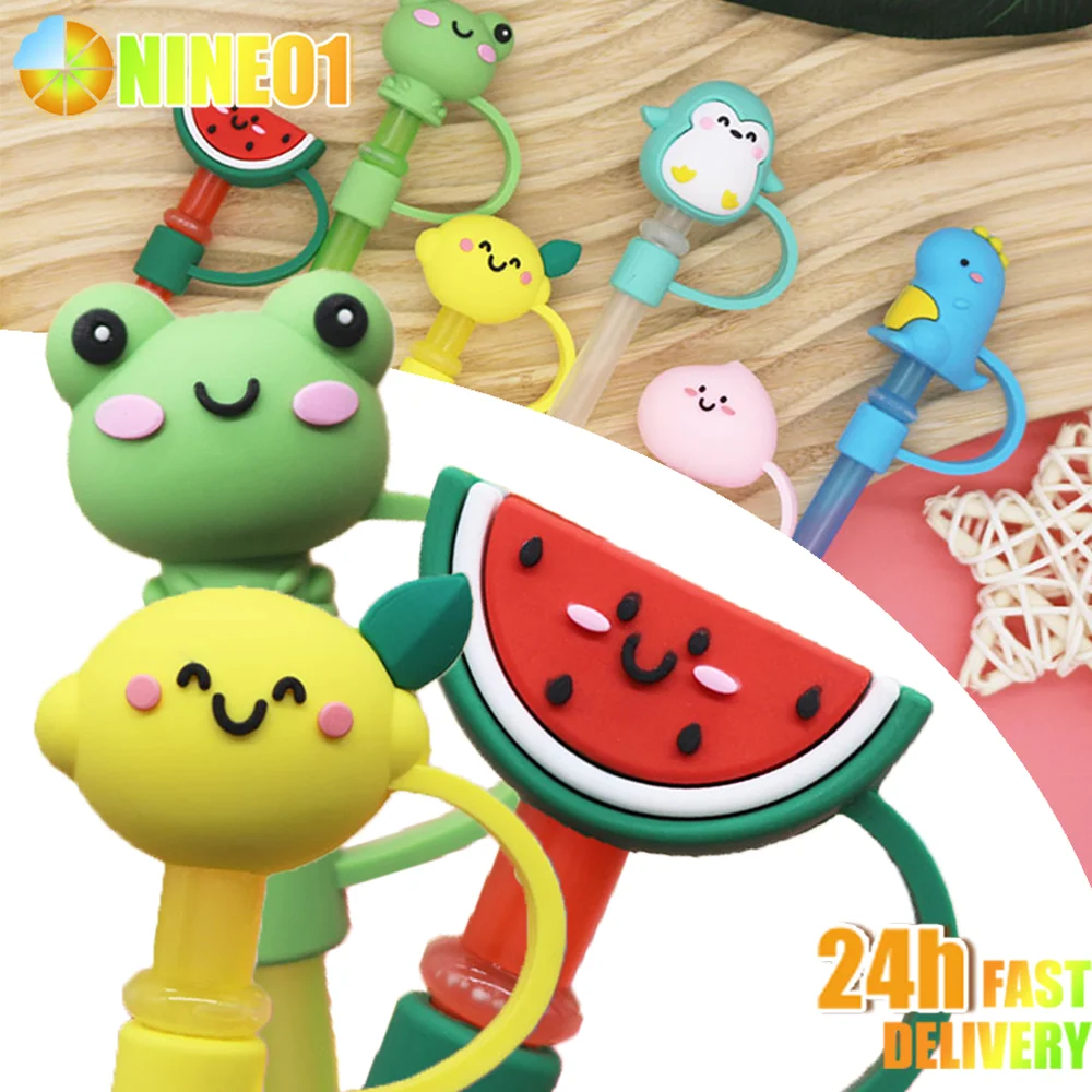 

1PC Cartoon Silicone Straw Tips Drinking Dust Cap Splash Proof Plugs Cover Creative Cup Accessories 6-8mm Straw Sealing Tools