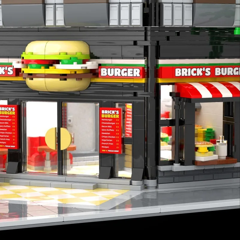 City Street View Moc Mattoni da costruzione Burger Ristorante Modello Tecnologia Blocco modulare Giocattolo Assemblaggio fai-da-te Set natalizio Regali