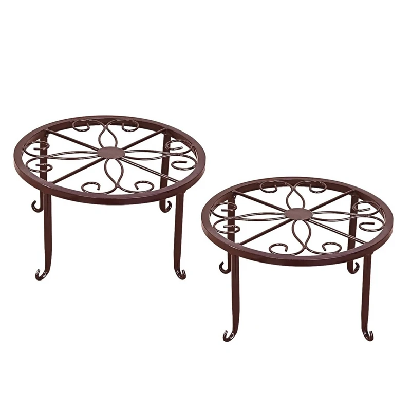 2PCS Metal Potted Plant Stand Flower Pot Round Rustproof Iron Planter Holder Rack Heavy Duty Wrought Iron Flower Pot Durable