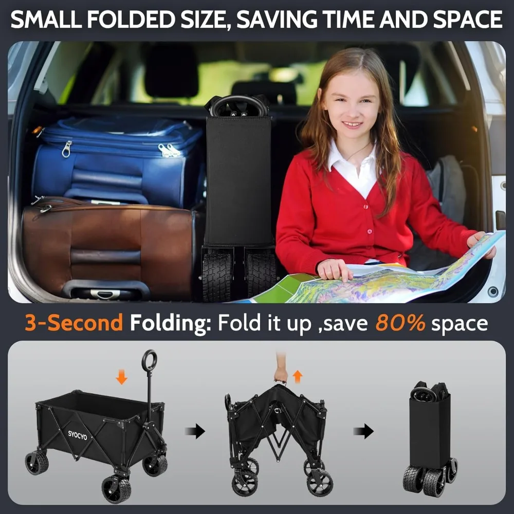 عربة شاطئ متينة قابلة للطي مع عجلات كبيرة لجميع التضاريس وسعة وزن عالية