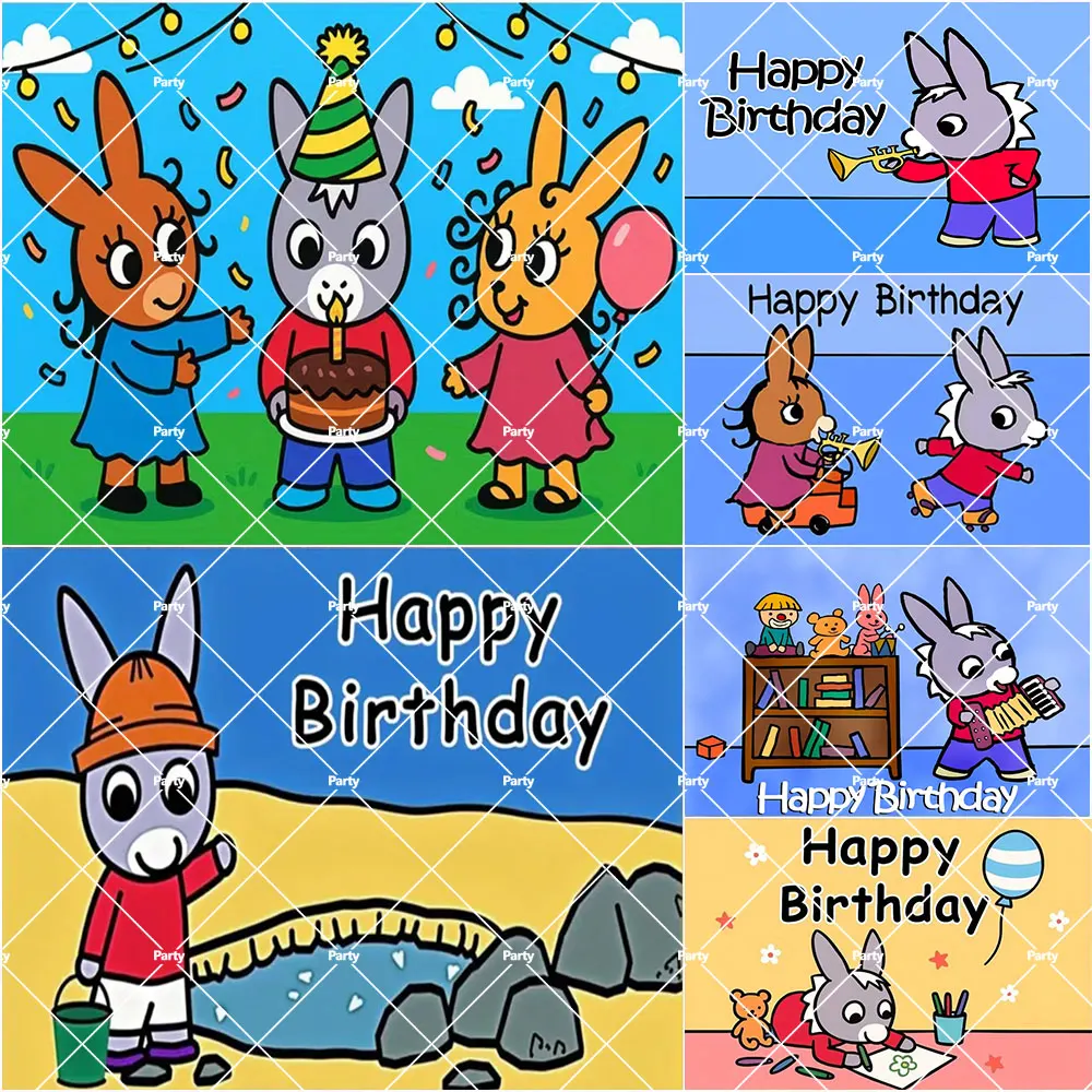 Cartoon Anime Lane Trotro Kindergeburtstags-Party-Deko Niedlicher Esel Babyparty Frühpädagogik Foto-Banner Hintergrund Studio