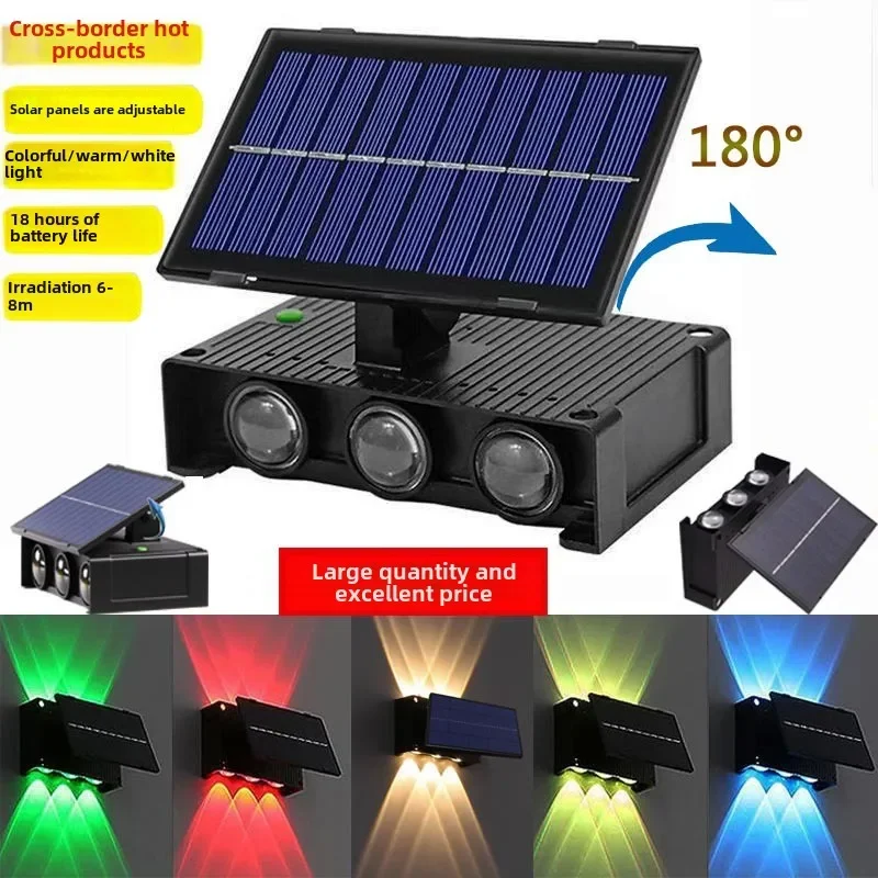 Solar Outdoor Wall Light with Upward and Downward Illumination for Courtyard Warm Atmosphere Villa, 7-Color RGB Wash Wall Lamp