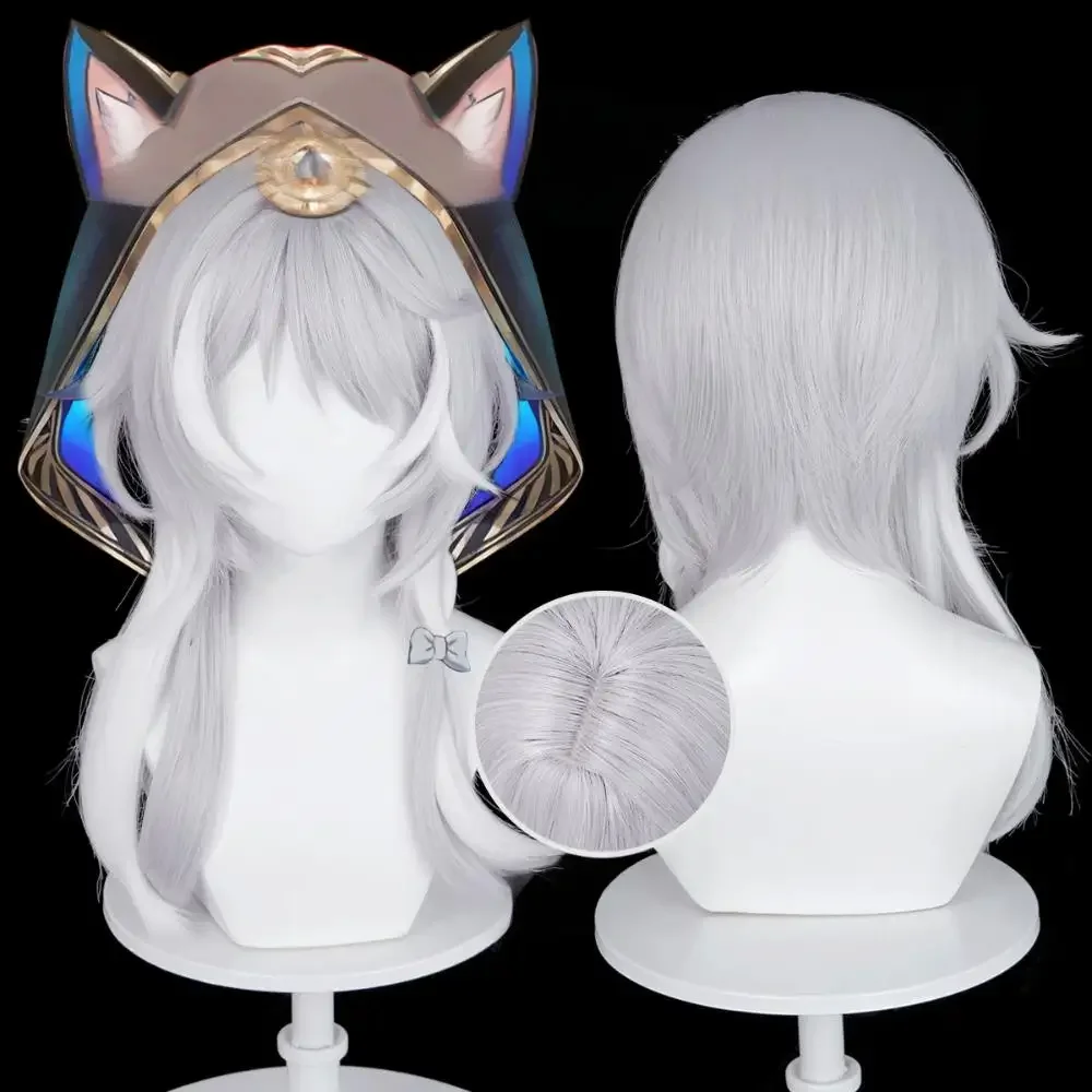 

New 2025 Game Honkai：Star Rail Cipher Cosplay Wig Cifera Silver White Long Hair Heat Resistant Synthetic Wigs Halloween Prop