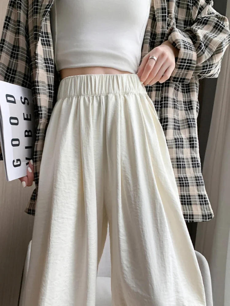 White Pants Thin Loose Elastic High Waist Casual Wide-leg Pants 2025 Spring and Summer New Fashion Comfort Straight Trousers