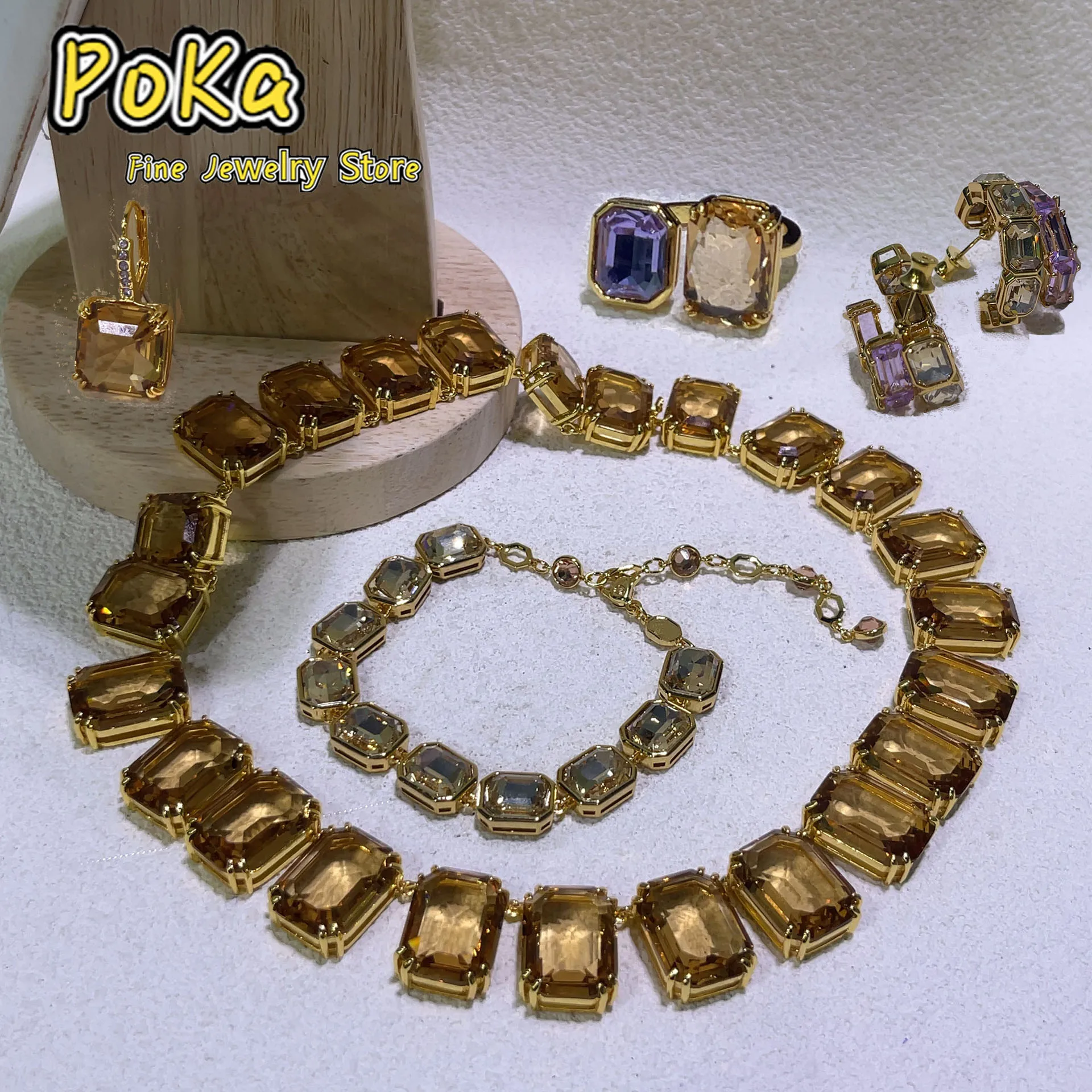 

Caramel New Brown High Quality Jewelry Sets Luxury Brand Crystal Exquisite Pendant Necklace Bracelet Crystal Party Gift Women