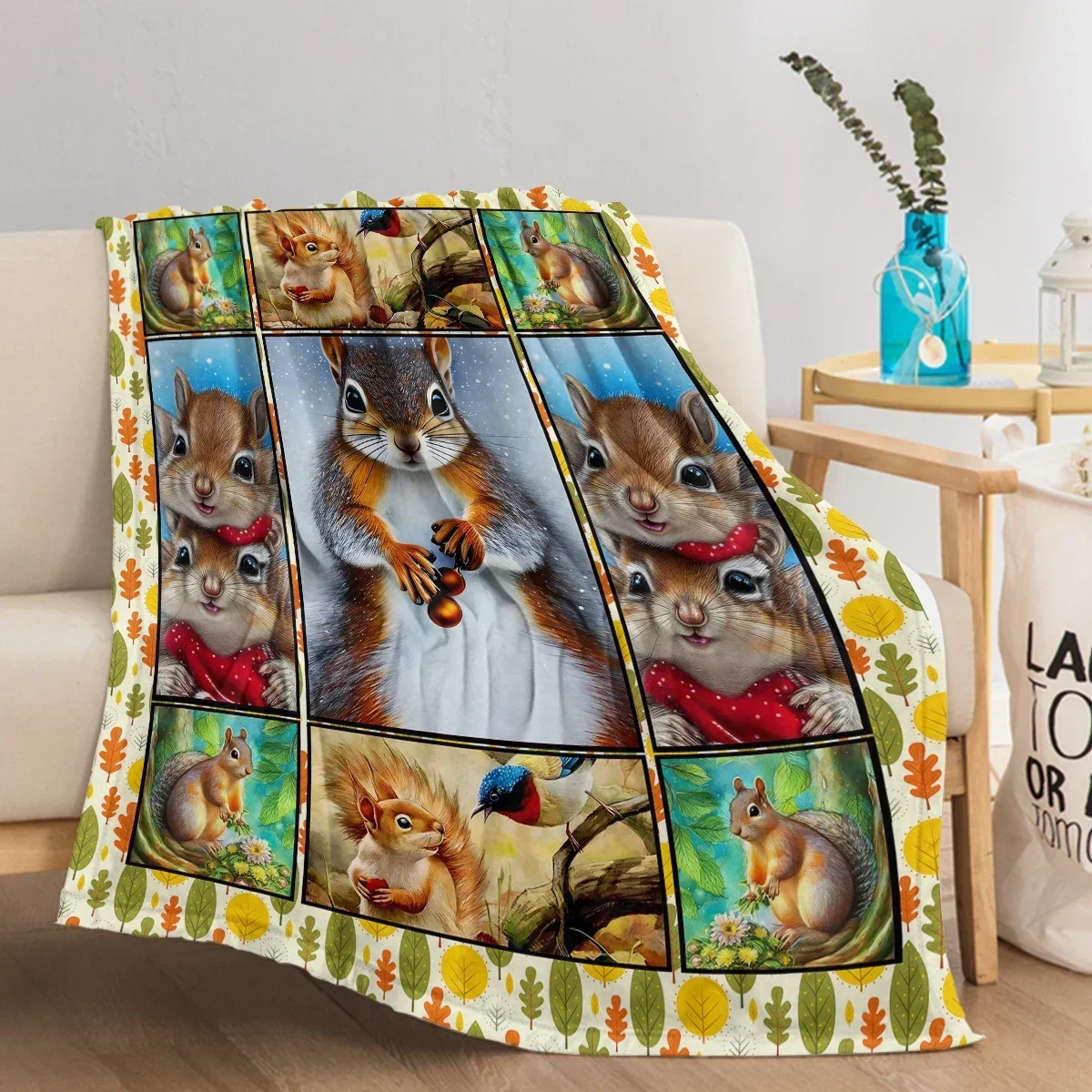

Cartoon Squirrel Flannel Blanket - Soft, Scenic, Lightweight, Suitable for Sofa, Office, Bed, Nature, Travel - Multi-functional