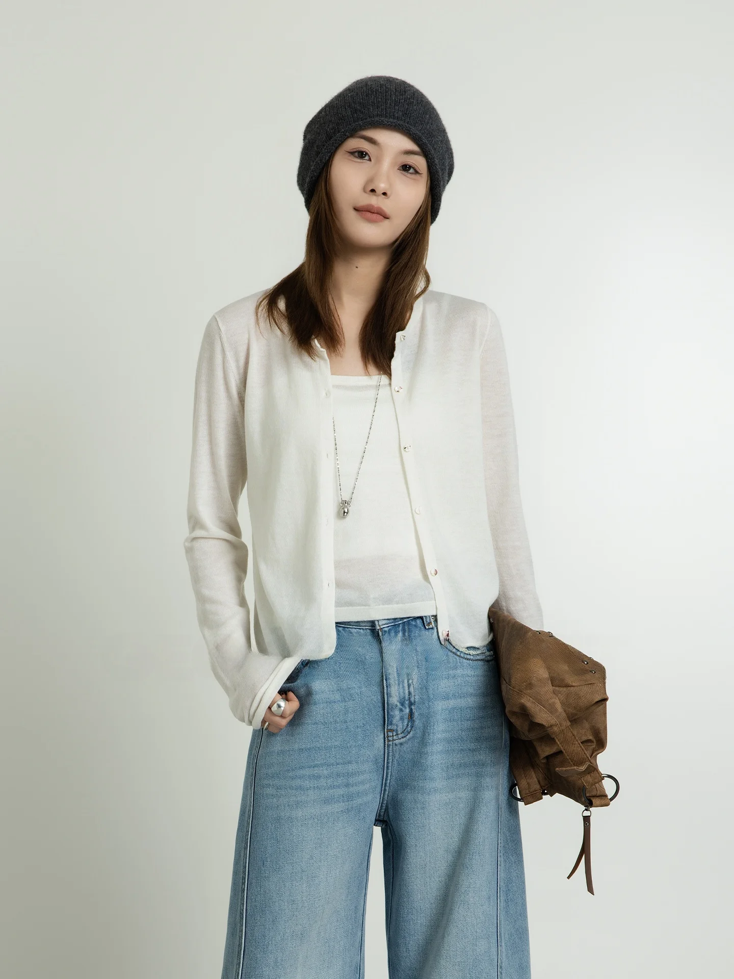 

Geometric Single Summer Wool Strap Cardigan Two-Piece Set Women's Spring Skin-Friendly Slim-Fit Thin Knitted Top