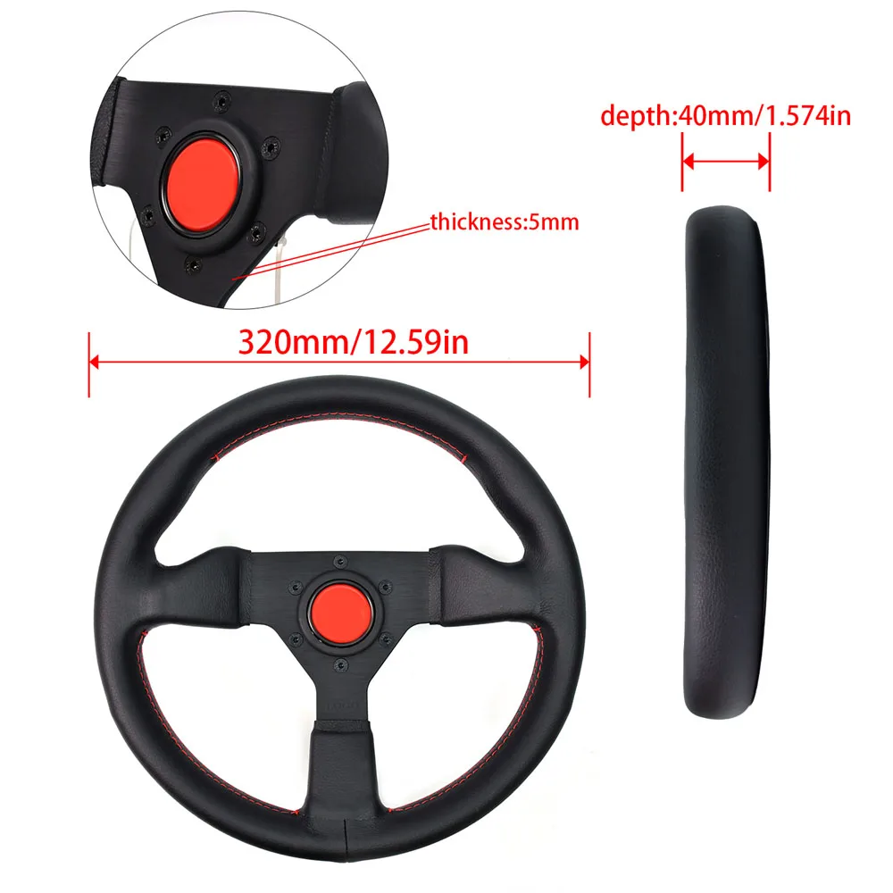 M Brand 3 Spoke Design Motorsport 320mm Steering Wheel Black Leather Grip Drifting Racing Steering Wheel with Red Stitched