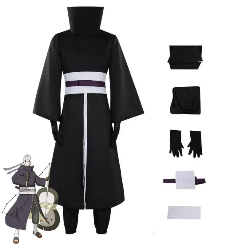أنيمي اوتشيها أوبيتو تأثيري حلي رداء أسود القمم معطف النينجا زي قتال موحد قناع حذاء رجل امرأة هالوين كرنفال البدلة olp;4