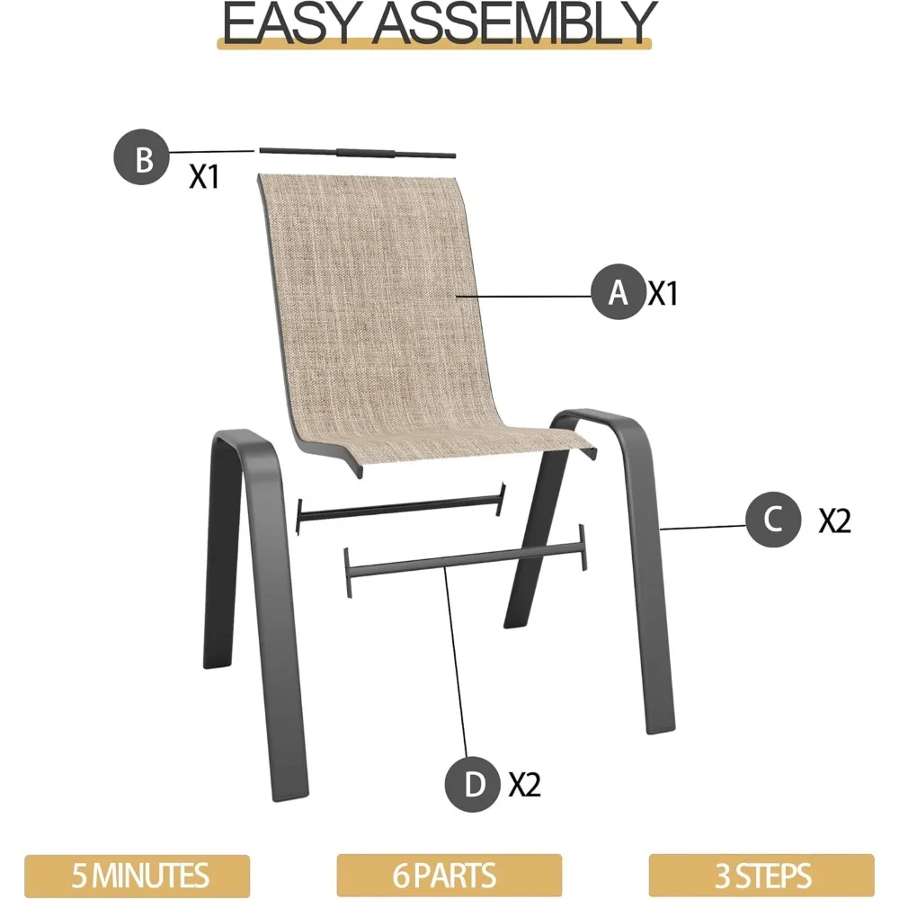 Patio Dining Chairs Set of 4 Outdoor Stackable Dining Chairs for All Weather 330lbs Capacity Heavy Duty Textilene Fabric image 3