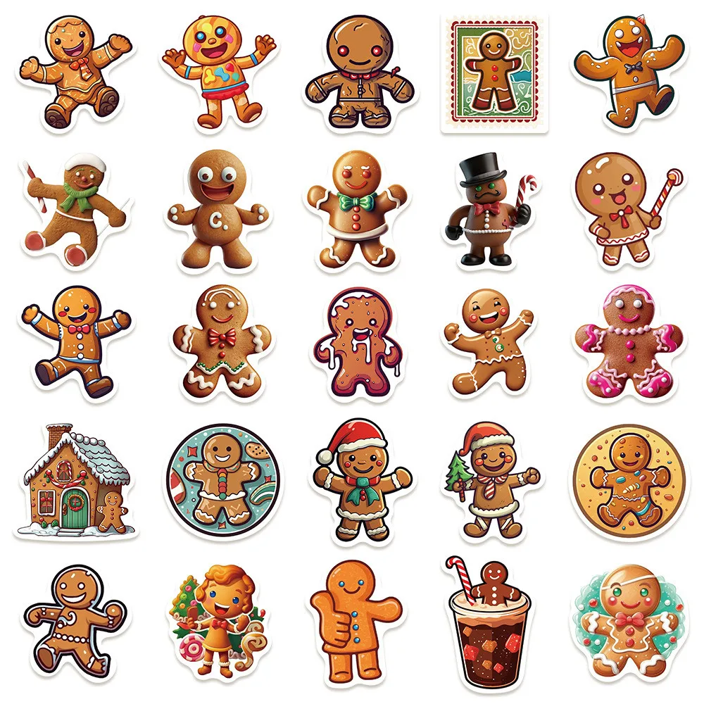 50 قطعة من ملصقات رجل الزنجبيل اللطيفة لعيد الميلاد - شارات زخرفية لأجهزة الكمبيوتر المحمولة وأجهزة الكمبيوتر المحمولة والمجلات وحافظات الهاتف وزجاجات المياه #3