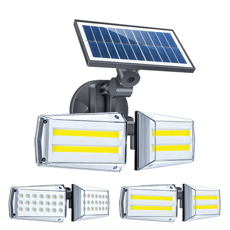 Solar Lights Outdoor 800LM Wireless LED Solar Motion Sensor Lights 3 Adjustable Heads 270°Wide Angle Illumination