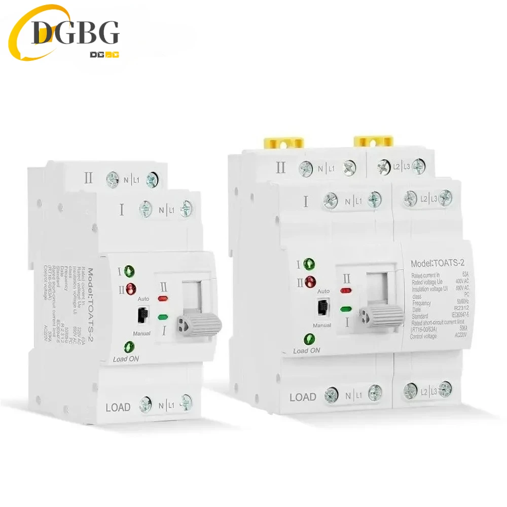 DGDin Rail 2P 4P ATS Dual Power Automatic Transfer Switch Electrical Selector Switches Uninterrupted Power 110V 220V 63A