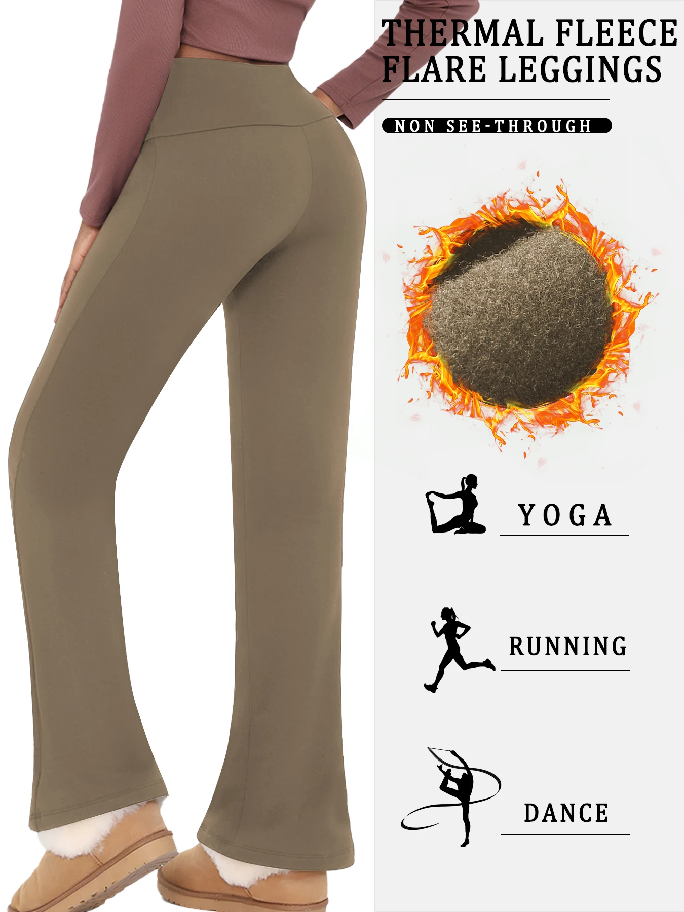 Leggings con forro polar para mujer, pantalones acampanados súper suaves de cintura alta con función de control de barriga. Ropa informal Ocio en casa