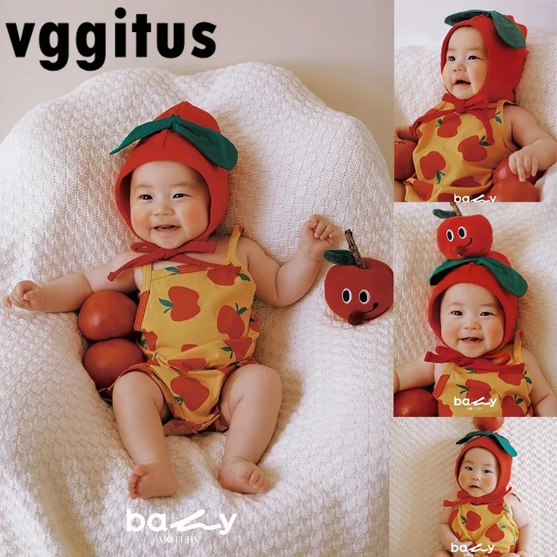 

Baby Apple Photography Clothing Cute Fruit Themed Romper Set with Hat Infant Photo Shoot Props Outfit for Boys Girls A1140