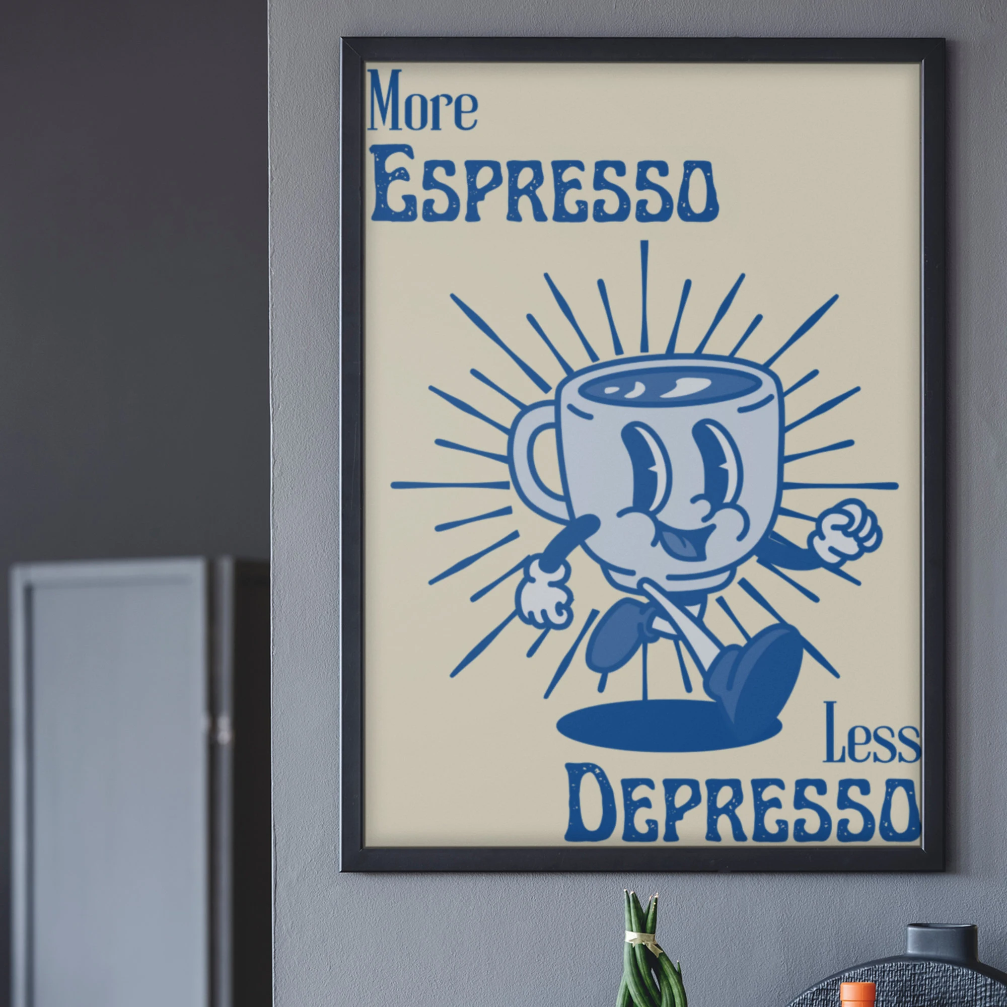 Funny Coffee Lover Gift Canvas Painting More Espresso Less Depresso Print Kitchen Wall Art Poster Aesthetic Coffee Bar Decor