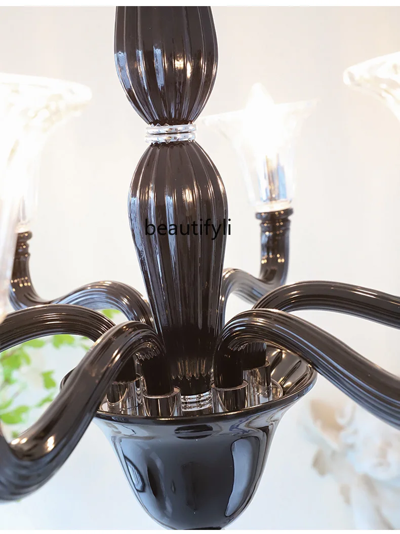 Modern French Murano Glass Chandelier American Black Light Luxury Living Room Bedroom Dining Room Lamps