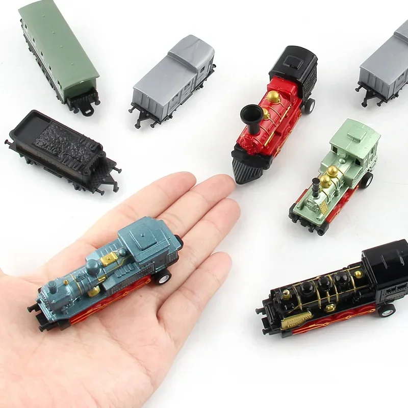 Diecast 1:60 liga carro de brinquedo veículos retro trem a vapor carrinho de brinquedo puxar para trás modelo trem crianças brinquedos conjunto para meninos presentes