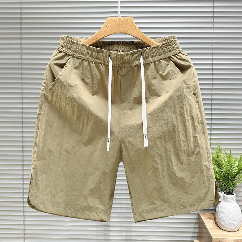 Casual Men\'s Shorts Drawstring Short Pants Light Weight Thin Quick-drying Waist Male Mens Non Stretch Solid Color