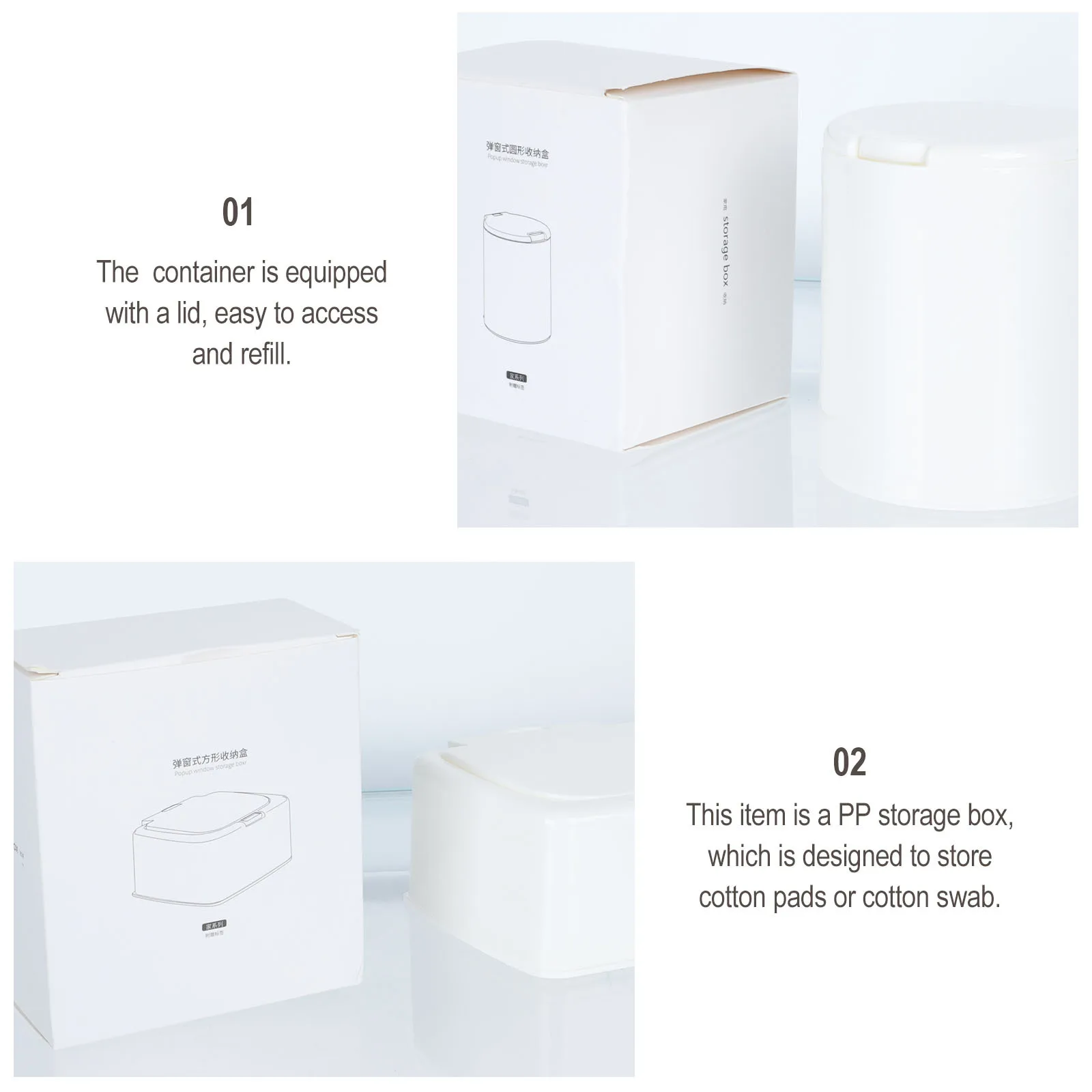 

2Pcs PP Storage Container Mini Covered Cotton Swab Pad Organizer Practical Makeup Cotton Holder for Home Bathroom Vanity