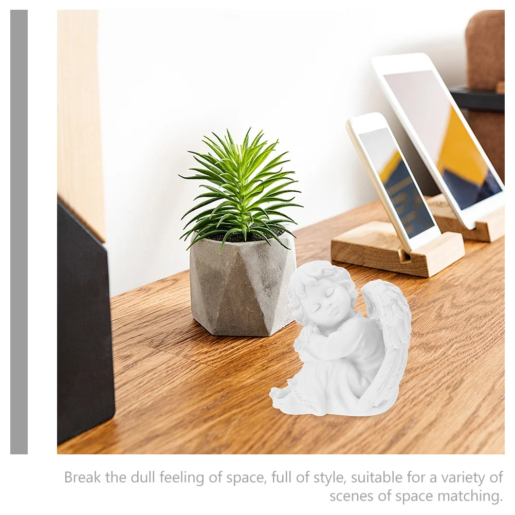 

2Pcs Resin Angel Ornament Vivid Carving Stable Design Perfect for Desk Bookshelf Wedding Decoration Resin Thinking Angel