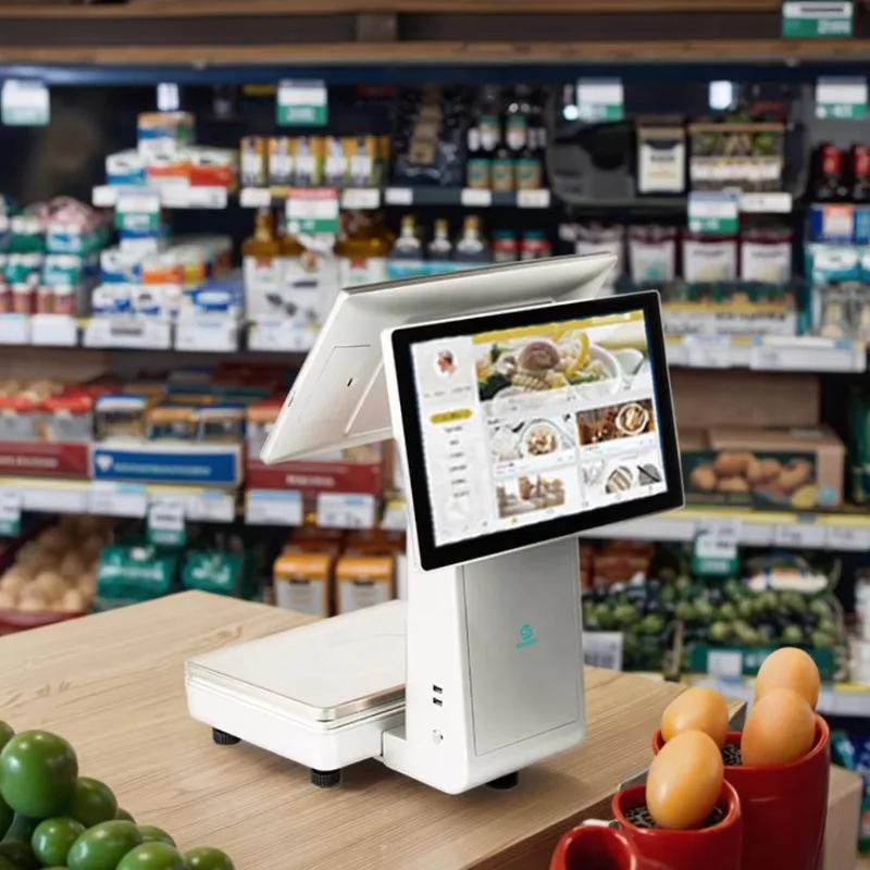 Best-selling smart touchscreen POS end point with cash register scale and printer for supermarkets, snack shops, fruit shops