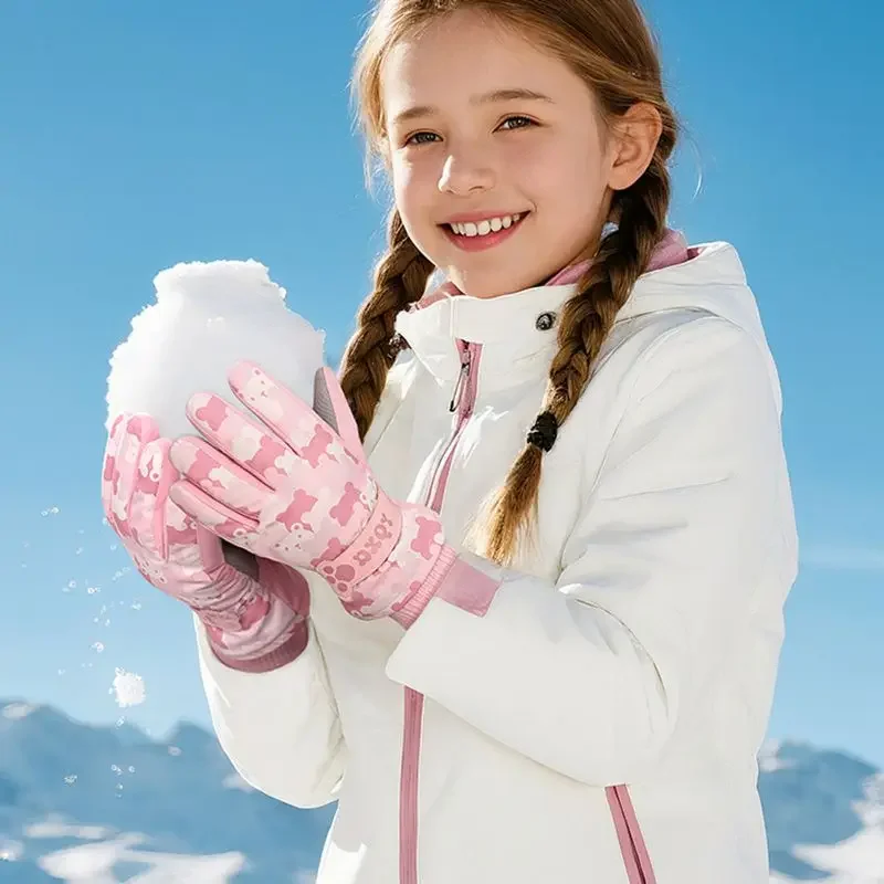 ถุงมือสกีเด็กกันน้ำ ถุงมือหนาสำหรับเด็กชายและเด็กหญิง ถุงมือสโนว์บอร์ดและปั่นจักรยาน ช่วยให้นิ้วมืออุ่นในฤดูหนาว