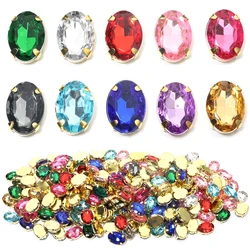 50pcs/lot Stainless Steel Oval shape Glass Crystal Sew on Rhinestones Flatback Claw Setting For DIY Clothing Accessories