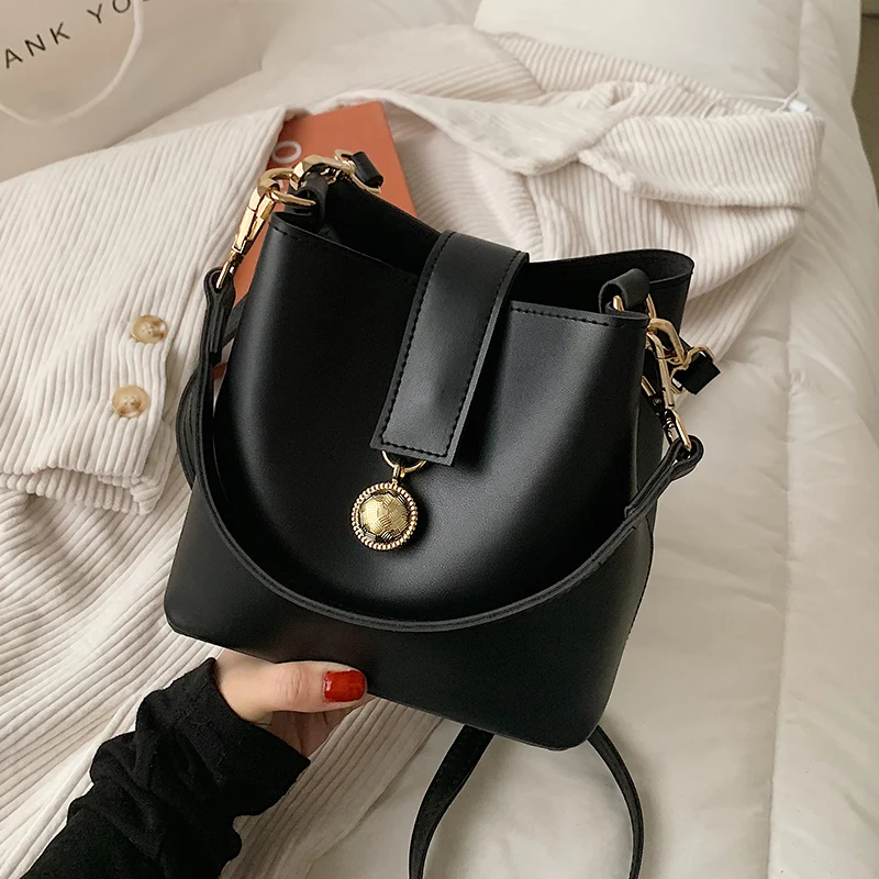 Fashionable Women\'s Handle Bucket Bags High Quality Textured Pu Leather Shoulder Bag Versatile Ladies Crossbody Bag