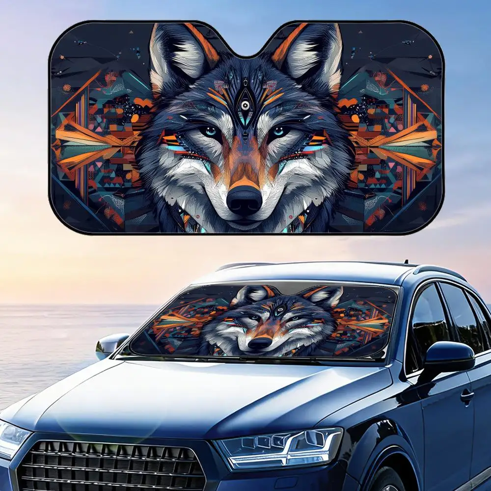 Native Tribal Wolf Sun Visor Reusable Aluminum Foil Car Sunshade UV Protection Heat Insulation Windshield Cover